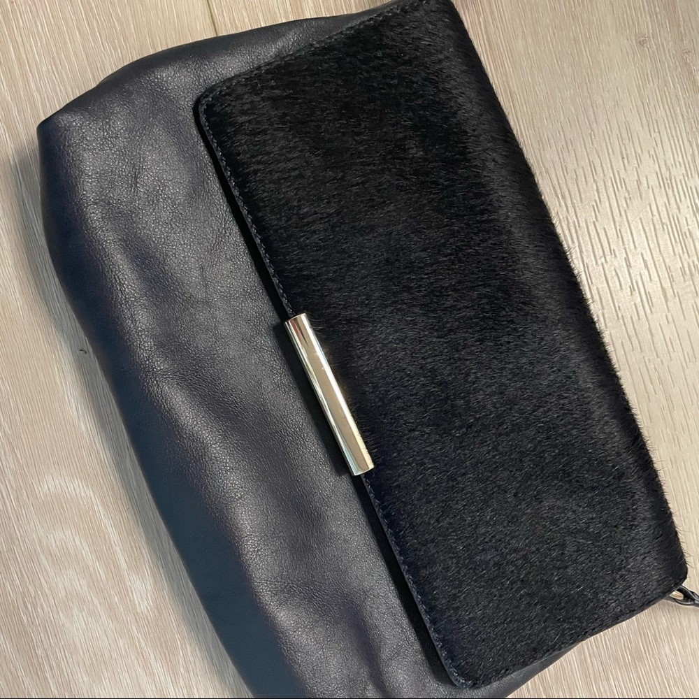 Navy blue calf hair and leather crossbody purse by Talbots vintage